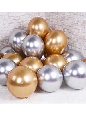 Feyza Design 20 Adet Çok Renkli Altın-Gümüş Krom Balonlar