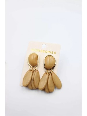 Royaleks Taşlı Küpe - Açık Kahverengi