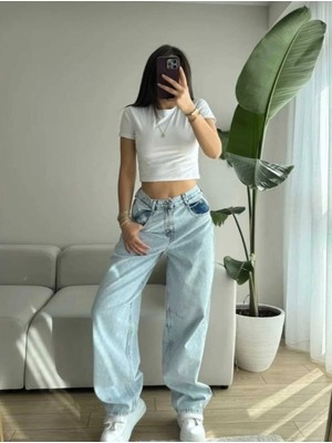 Butik Kadın Kemer Tokalı Baggy Jean Pantolon