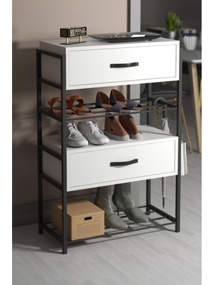 Gold Falez Ayakkabılık Ahşap 2 Kapaklı Metal Raflı 4 Katlı Çok Amaçlı Atlantik Çam