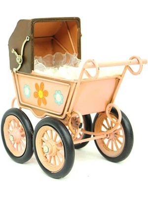 Dekoratif Metal Bebek Arabası Biblo Vintage Hediyelik