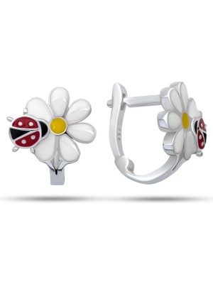 Gümüş Uğurlu Papatya Çocuk Küpe