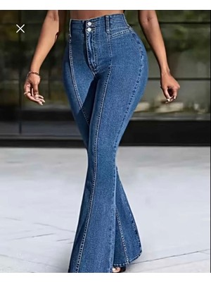Butik Kadın Yüksekbel Likralı Ispanyol Paça Jean