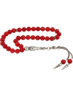 ​doğaltaş Metal Püsküllü Mercan Taşı Tesbih