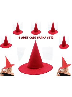 TE Dükkan Buğz Kırmızı Keçe Cadı Şapkası Yetişkin-Çocuk Uyumlu