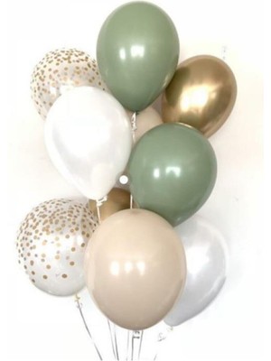 Feyza Design Küf Yeşili Altın Ten Rengi Çok Renkli Balon Demeti 25 Adet