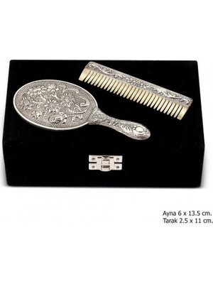 Papatya Motifli Ayna Tarak Gümüş Set