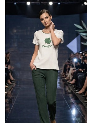 Sevateks Kadın Baskılı Kısa Kollu Pijama Takımı – Rahat Kesim Pamuklu Ev Giyim