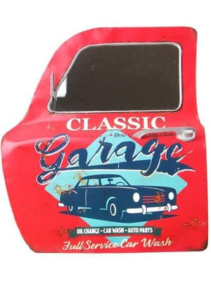 Dekoratif Classic Garage Temalı Kırmızı Araba Kapısı Ayna