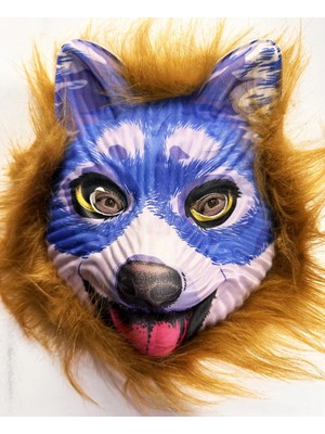 TE Dükkan Buğz Kahverengi Saçlı Mavi Yüz Sevimli Köpek Maskesi 30 No