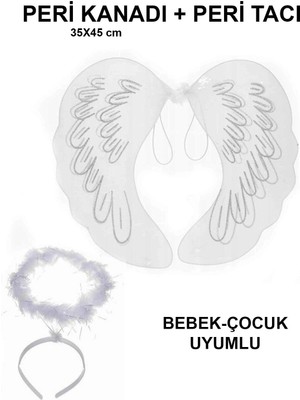 TE Dükkan Buğz Beyaz Dantel Tüllü Peri Kanadı ve Peri Tacı Seti 45X40 cm