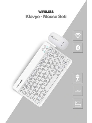 TE Dükkan Buğz Beyaz Kablosuz Klavye ve Mouse Seti