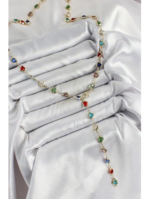 EkoAlışverişDünyam Pirinç Gold Renk Karışık Renk Zirkon Taşlı Kalpli Y Kadın Kolye - TJ-BKO10303