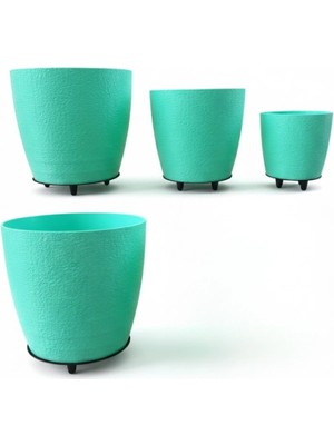 Alvo Store Buğz 4’lü 3D Yeşil Dekoratif Saksı Takımı Ayaklı Modern Vazo Seti - Buğz