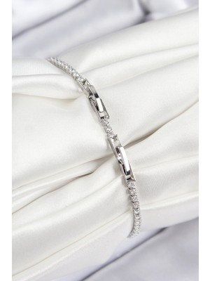 Alvo Store Buğz Pirinç Zirkon Taşlı Sonsuzluk Kalp Model Gümüş Renk Kadın Bileklik - Buğz