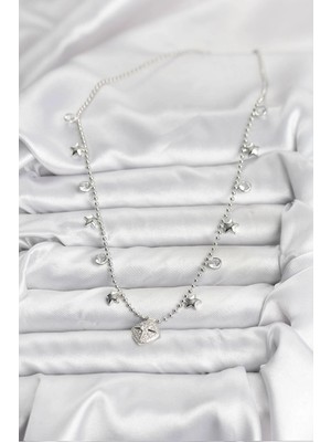 Alvo Store Buğz Pirinç Gümüş Renk Zirkon Taşlı Kutup Yıldızı Model Kadın Kolye - Buğz