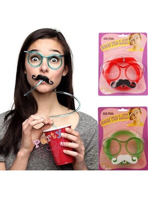 Alvo Store Buğz Pipetli Parti Gözlüğü - Çocuk ve Yetişkin Bıyıklı Pipet Gözlük Kırmızı Renk 18X14 cm - Buğz