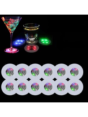 EkoAlışverişDünyam Renkli LED Işıklı Bardak Altlığı - Dekoratif 12 Adet Pilli