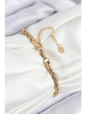 Alvo Store Buğz 316L Çelik Nazar Boncuk Model Burgu Zincir Gold Renk Kadın Bileklik - Buğz