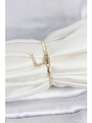 Alvo Store Buğz cm 14K Gold Renk Yassı Zincir Model Kadın Bileklik - Buğz