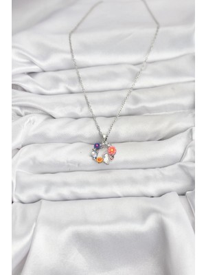 Alvo Store Buğz 316L Çelik Zincir Gümüş Renk Çiçekli Kedili Model Kadın Kolye - Buğz