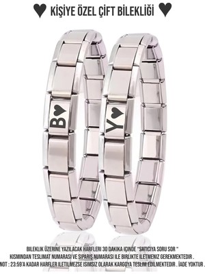 C&On Design Çiftlere Özel Harf Yazılı Italyan Charm Çelik Bileklik Sevgiliye Hediye- Çift Bilekliği (2 Adet)
