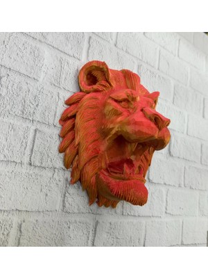 Alvo Store Buğz Gold Kırmızı Aslan Duvar Dekoru Asılabilir Hediyelik 3D Heykel 20X21 cm - Buğz