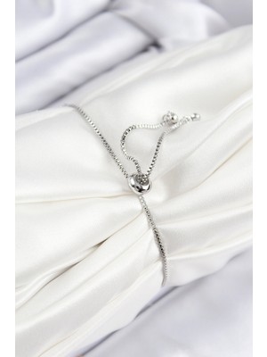 Alvo Store Buğz Pirinç Zirkon Taşlı Çift Sıra Kare Model Gümüş Renk Asansörlü Kadın Bileklik - Buğz