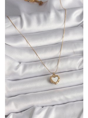 Alvo Store Buğz 316L Çelik Gold Renk Zincir Sedefli Kalp Model Kadın Kolye - Buğz