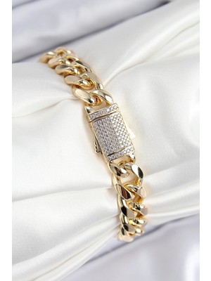 Alvo Store Buğz Vıp Pirinç Zirkon Taşlı Klasik Zincir Model Gold Renk Kadın Bileklik - Buğz