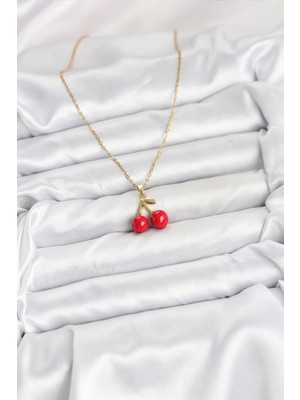 Alvo Store Buğz 316L Çelik Zincir Gold Renk Kiraz Model Kadın Kolye - Buğz