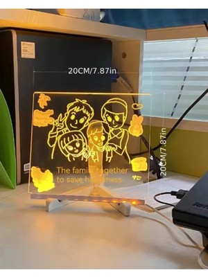 Alvo Store Buğz Neon Işıklı 7 Renk Işık Boyama Kalemli LED Resim Panosu Boyama Tahtası Kalemleri 20 x 20 - Buğz