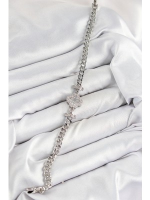 Alvo Store Buğz Pirinç Zirkon Taşlı Yonca Model Gümüş Renk Kadın Bileklik - Buğz