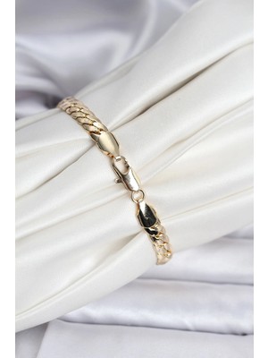 Alvo Store Buğz 14K Gold Renk Kaplama Ezme Zincir Model Kadın Bileklik - Buğz