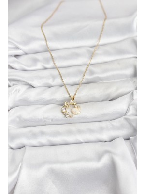 Alvo Store Buğz 316L Çelik Zincir Gold Renk Deniz Tema Model Zirkon Taşlı Kadın Kolye - Buğz