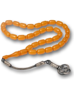 Gümüş Kazaz Püsküllü Kapsül Kesim Sarı Sıkma Kehribar Tesbih