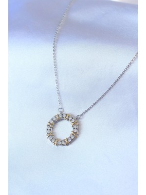 Alvo Store Buğz 316L Çelik Gümüş Renk Zirkon Taşlı Gold Detay Xoxo Kadın Kolye - Buğz