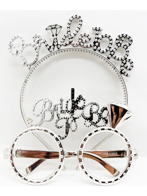 Alvo Store Buğz Bride To Be Yazılı Taç ve  Gözlük Seti - Gümüş Renk