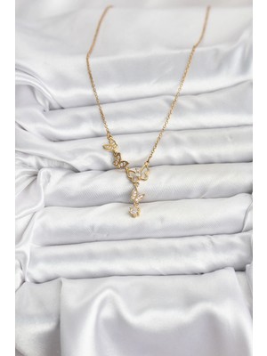 Alvo Store Buğz 316L Çelik Zincir Gold Renk Kelebek Model Kadın Kolye - Buğz