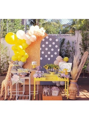 Feyza Design Beyaz Sarı Gri Temalı Balon ve Zincir - Eğlence Malzemeleri