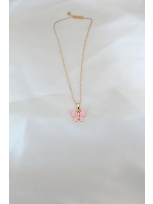 Alvo Store Buğz Gold Kaplama Pembe Sedefli Kelebek Kolye - Buğz
