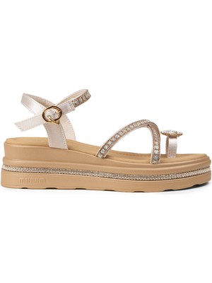 Deery Kadın Bej Taş Detaylı Sandalet - K0065ZBEJC01