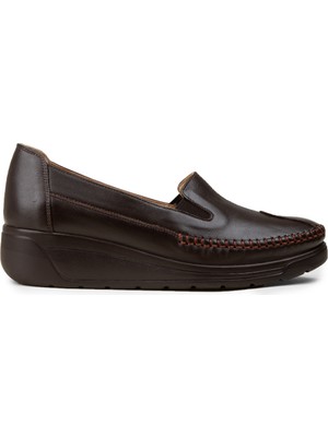 Deery Kadın Hakiki Deri Kahverengi Dolgu Topuk Ayakkabı - N0134ZKHVC01