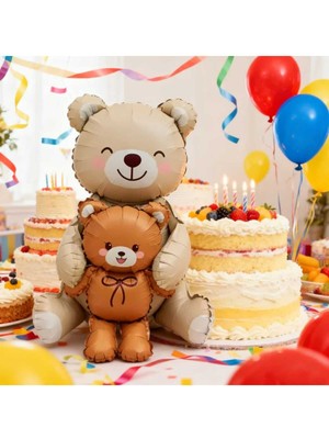 Feyza Design Sevimli Ayı Yavrulu Kahverengi Folyo Balon