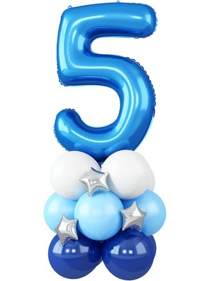 Feyza Design Mavi Rakam Balon Doğum Günü Seti Yaş 5