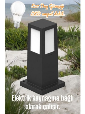 Feyza Design 29 Cm, 10W Günışığı Ampullü Bahçe Aplik Set Üstü Siyah