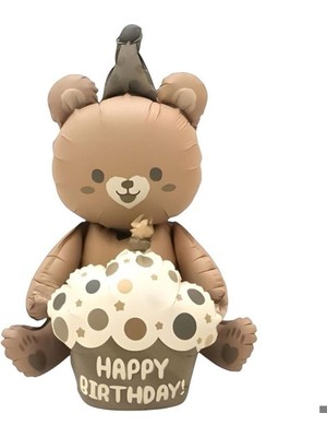 Feyza Design Kahverengi Pastalı Retro Ayı Folyo Balon - Parti Malzemeleri