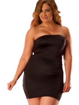 Wovna Büyük Beden Strapless Mini Elbise TSEC031043