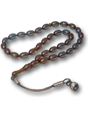 Gümüş Şeffaf Kazaz Püsküllü Sıkma Kehribar Tesbih