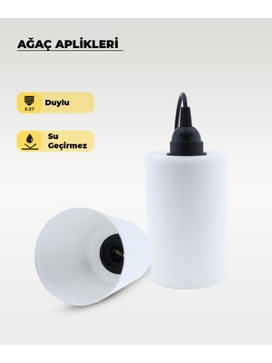 Feyza Design Beyaz Silindir Ağaç Feneri Bahçe Dekorasyonu ve Aydınlatma